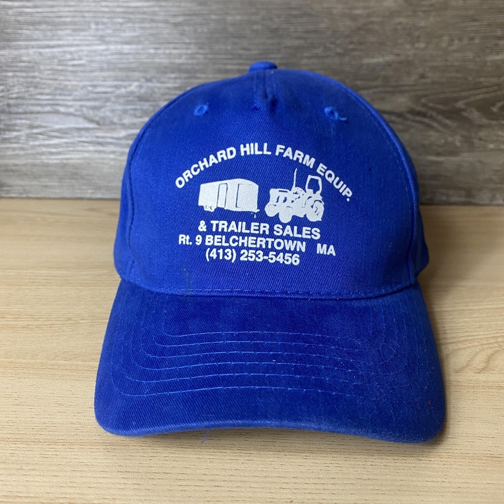 Orchard Hill Farm Equip Hat Cap Strap Back Blue Advertising Trailer Sales Mens